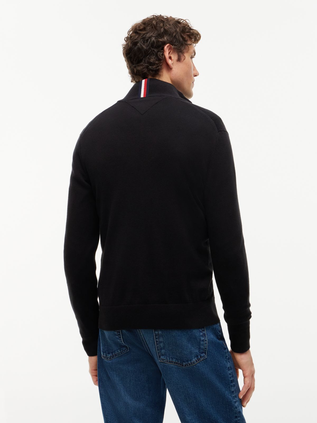 Zip-Thru Jumper With Cashmere — Black