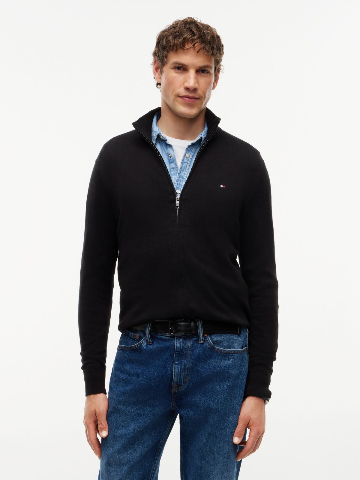 Zip-Thru Jumper With Cashmere — Black