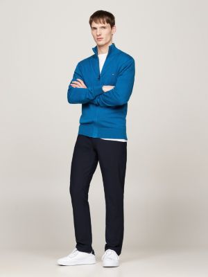 blue zip-thru high neck jumper with cashmere for men tommy hilfiger