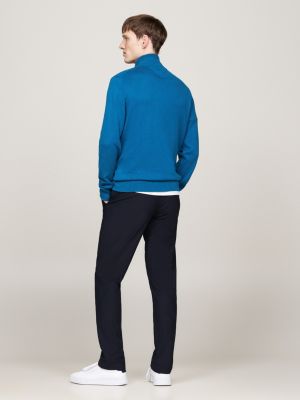 blue zip-thru high neck jumper with cashmere for men tommy hilfiger