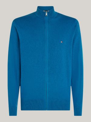 blue zip-thru high neck jumper with cashmere for men tommy hilfiger