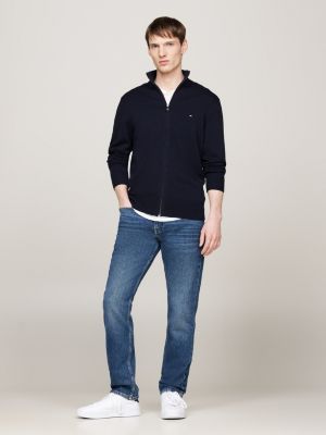 blue zip-thru high neck jumper with cashmere for men tommy hilfiger