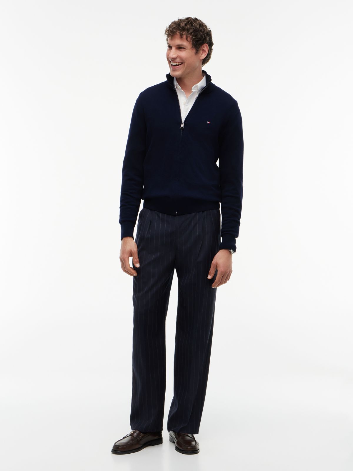 Zip-Thru Jumper With Cashmere — Blue