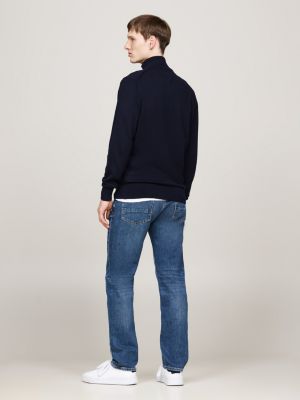 blue zip-thru high neck jumper with cashmere for men tommy hilfiger