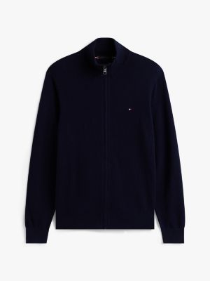 blue zip-thru jumper with cashmere for men tommy hilfiger