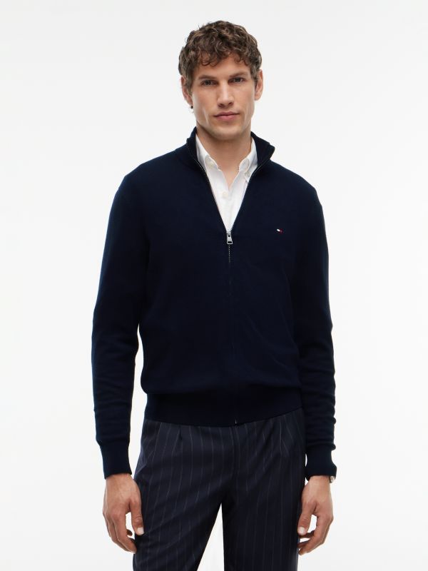 Zip-Thru Jumper With Cashmere — Blue