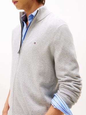 jersey con cremallera y cachemira gris de hombres tommy hilfiger