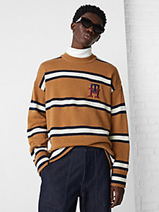 brown th monogram stripe oversized jumper for men tommy hilfiger