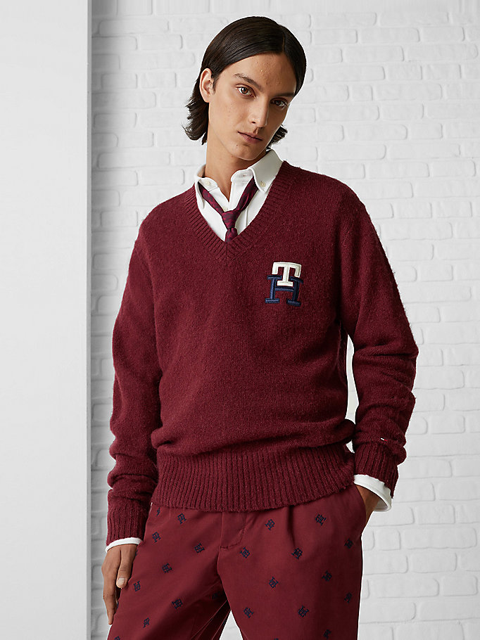 purple th monogram brushed wool relaxed jumper for men tommy hilfiger
