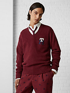 violett th monogram relaxed fit pullover aus gekämmter wolle für herren - tommy hilfiger