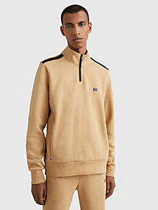 khaki tech essentials th flex half-zip sweatshirt for men tommy hilfiger
