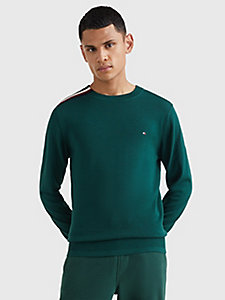 green signature tape organic cotton jumper for men tommy hilfiger