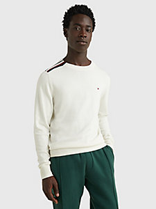 white signature tape organic cotton jumper for men tommy hilfiger