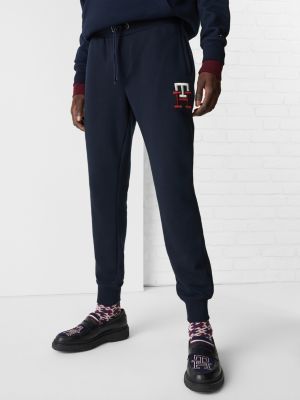 tommy hilfiger lounge tapered joggers with flag logo in grey