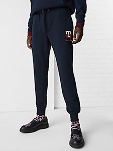 blue th monogram embroidery joggers for men tommy hilfiger