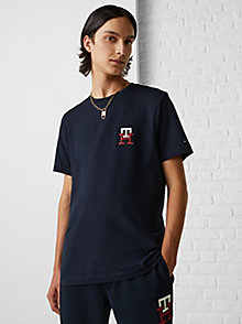 niebieski t-shirt th monogram z haftem dla mężczyźni - tommy hilfiger