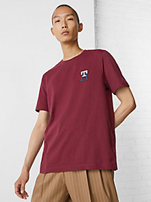fioletowy t-shirt th monogram z haftem dla mężczyźni - tommy hilfiger