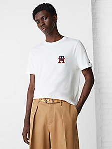 white th monogram embroidered t-shirt for men tommy hilfiger