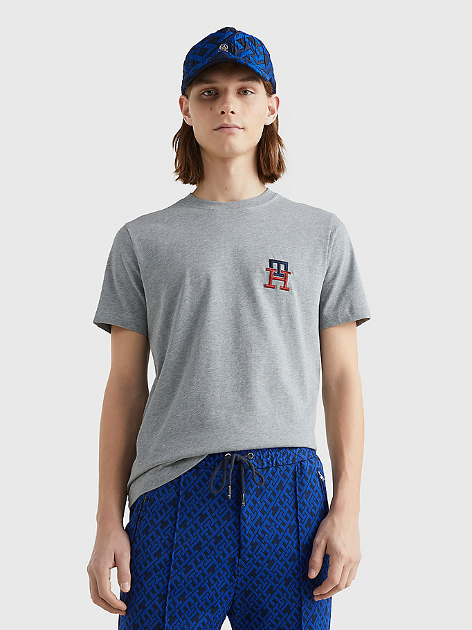 yellow th monogram embroidered t-shirt for men tommy hilfiger