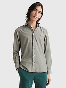 green dobby texture chambray slim fit shirt for men tommy hilfiger