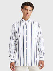 белый полосатая рубашка кроя кэжуал с воротником на пуговицах для мужчины - tommy hilfiger