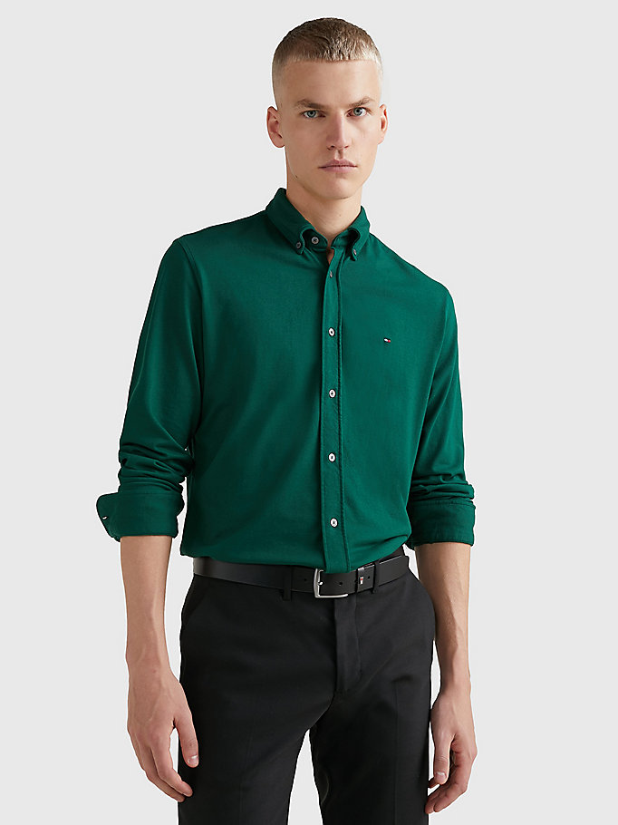 green garment dyed pique regular fit shirt for men tommy hilfiger