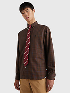 brown regular fit tattersall check flannel shirt for men tommy hilfiger