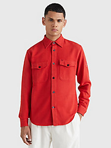 red relaxed fit brushed cotton overshirt for men tommy hilfiger