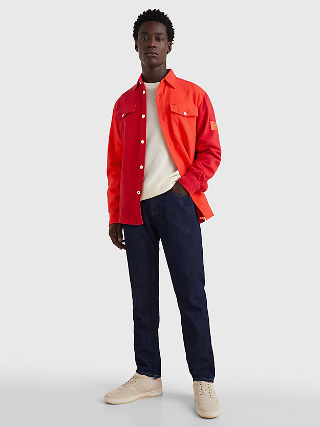 EMPIRE FLAME / ACID ORANGE Relaxed Fit Colour-Blocked Brushed Cotton Overshirt for men TOMMY HILFIGER