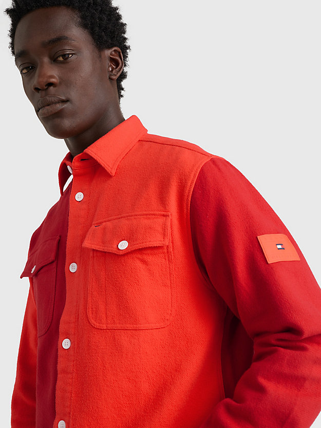 EMPIRE FLAME / ACID ORANGE Relaxed Fit Colour-Blocked Brushed Cotton Overshirt for men TOMMY HILFIGER