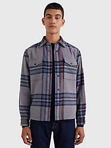 grey relaxed fit check overshirt for men tommy hilfiger