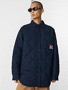 blue th monogram relaxed fit quilted overshirt for men tommy hilfiger