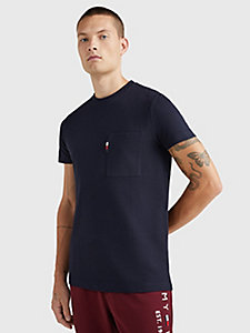 blauw slim fit piqué t-shirt voor heren - tommy hilfiger