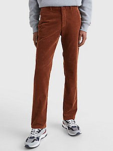 brown denton corduroy straight fit chinos for men tommy hilfiger