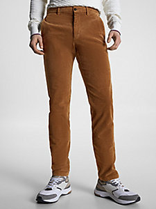 brown denton corduroy straight fit chinos for men tommy hilfiger