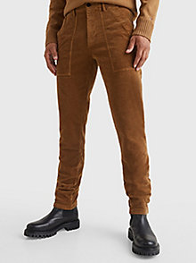 pantalón funcional de pana con corte amplio th monogram marrón de hombre tommy hilfiger