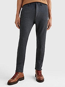 grey slim fit pique trousers for men tommy hilfiger