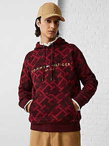 rood th monogram flex fleece hoodie voor heren - tommy hilfiger