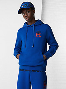 blauw th monogram geborduurde hoodie voor heren - tommy hilfiger
