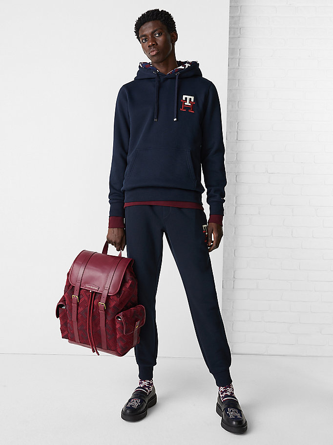 blue th monogram embroidery hoody for men tommy hilfiger