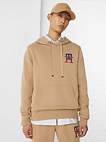 brown th monogram embroidery hoody for men tommy hilfiger