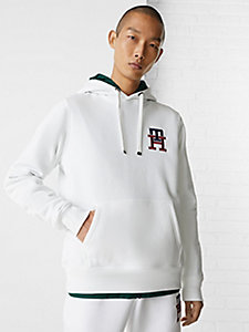 white th monogram embroidery hoody for men tommy hilfiger
