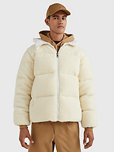 white down-filled hooded teddy jacket for men tommy hilfiger