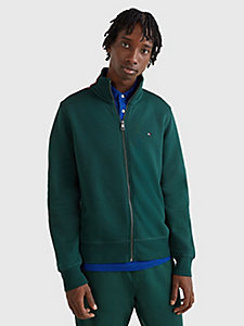 green flex fleece zip-thru sweatshirt for men tommy hilfiger
