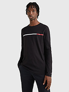 black two-tone slim fit long-sleeve t-shirt for men tommy hilfiger