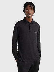 black organic cotton long sleeve polo for men tommy hilfiger