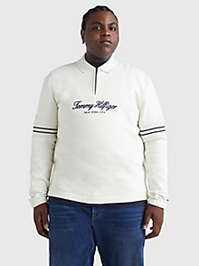 wit plus popover sweatshirt met halve rits voor heren - tommy hilfiger