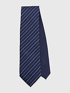 blauw das van zijden jacquard met streep voor heren - tommy hilfiger