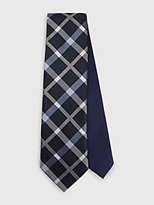 blue pure silk jacquard check tie for men tommy hilfiger
