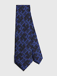 blue th monogram pure silk twill tie for men tommy hilfiger